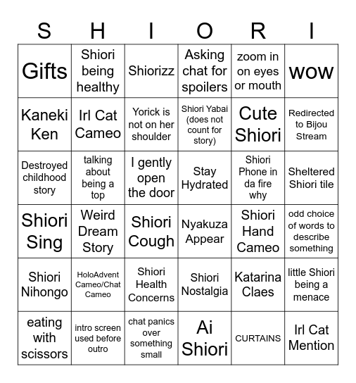 Shiori Bingo Card