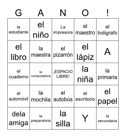 SPANISH 1 UNIT 1 VOCAB 1A Bingo Card