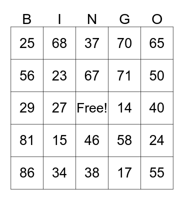 Math BINGO(Addition) Bingo Card