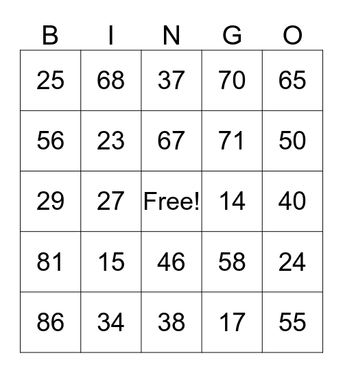 Math BINGO(Addition) Bingo Card