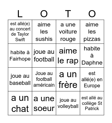 TROUVE LA PERSONNE QUI... Bingo Card