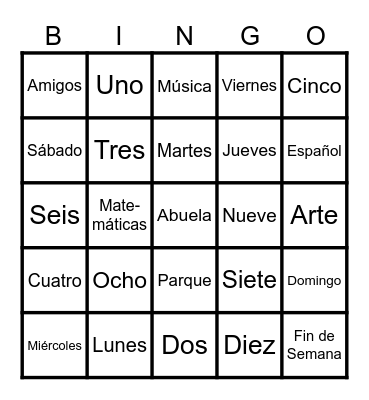 Los Días de la Semana Bingo Card