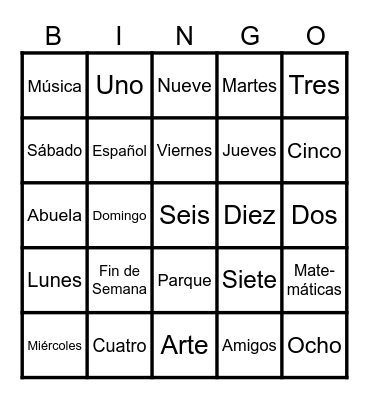 Los Días de la Semana Bingo Card