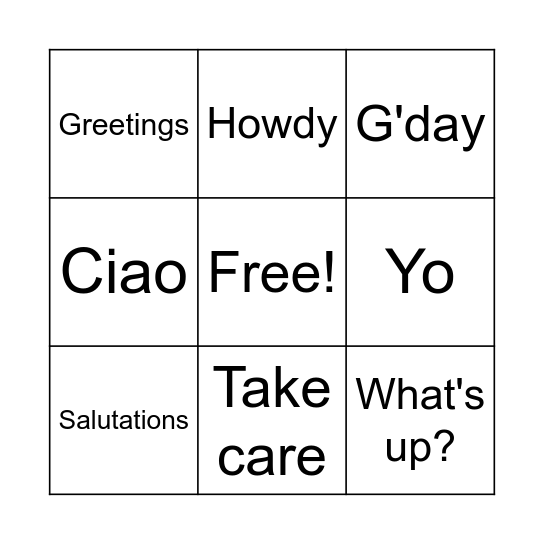 Bingo Greetings Bingo Card