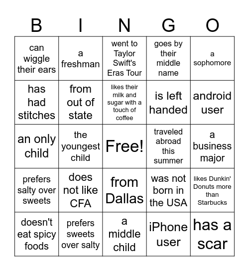 College CG Kick-Off Bingo Card