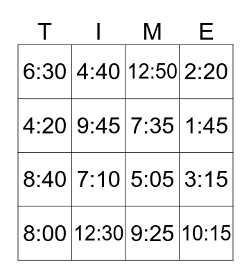 Time bingo Card