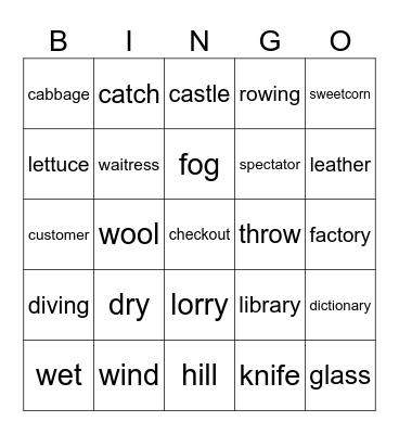 Vocabulary Revision Bingo Card