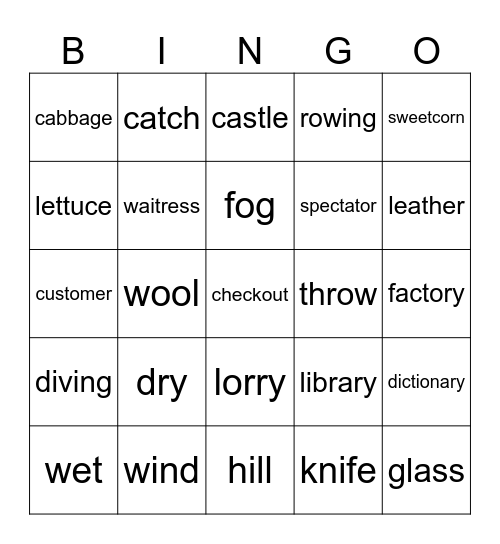 Vocabulary Revision Bingo Card