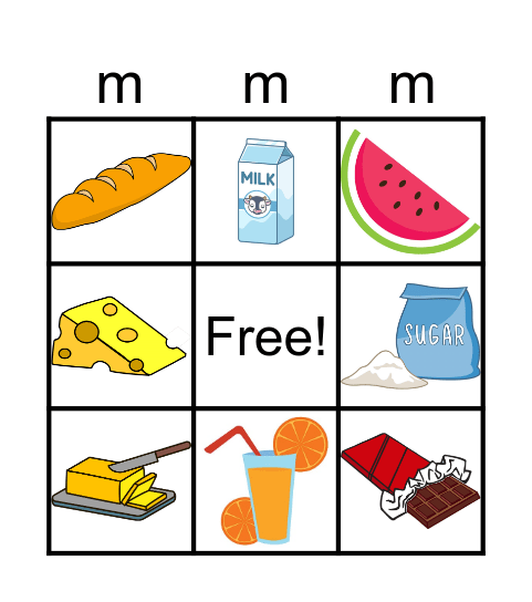 Food Bingo Card