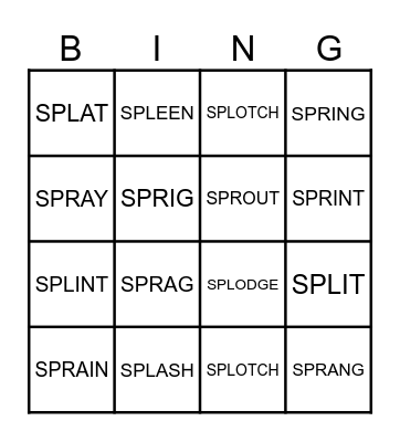 SPL OR SPR Bingo Card