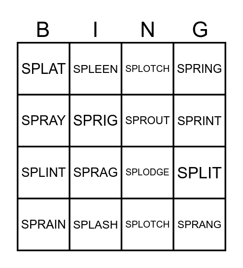 SPL OR SPR Bingo Card