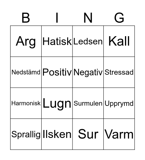 Känslo Bingo Card