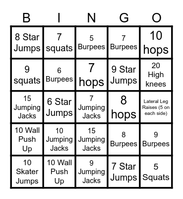 FITNESS BINGO Card