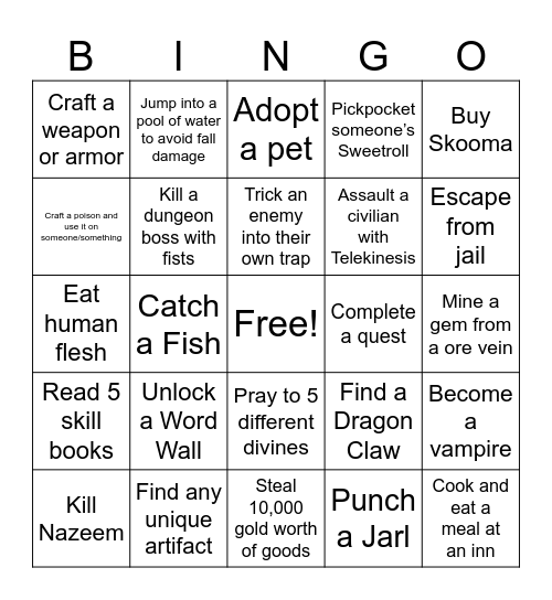 Skyrim Bingo Card