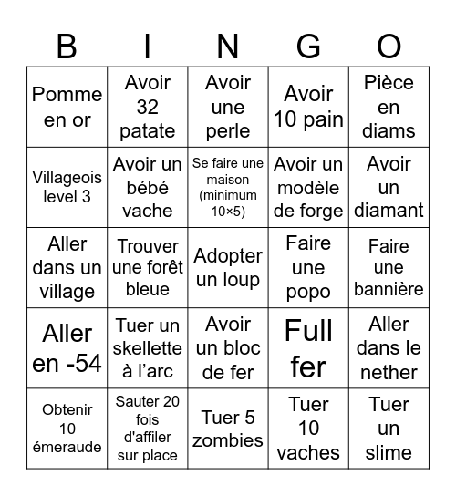 bingo entre amis Bingo Card