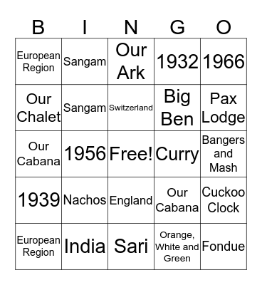 World Centres Bingo Card