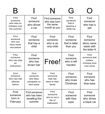 L3 Ice breaker Bingo Card