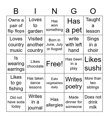 Get to Know You Bingo Card