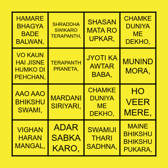 BHAKTI MALA; TERAPANTH PROFESSIONAL FORUM Bingo Card