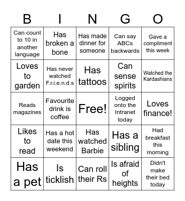 Get to Know You Bingo Card