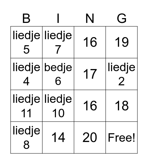 Muziekbingo Card