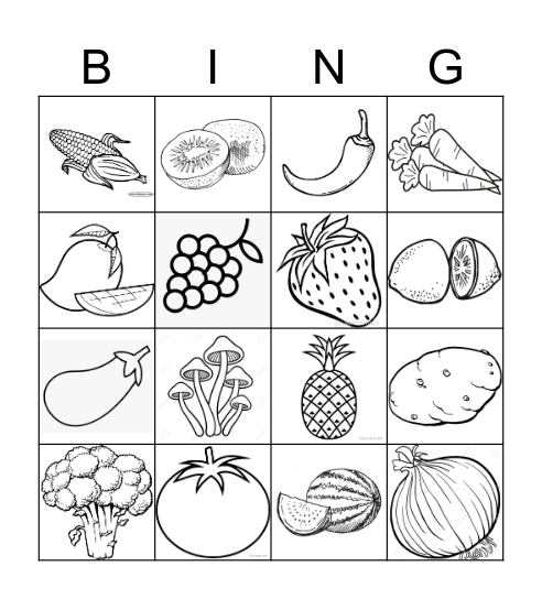 Bingo, Fruits and Veggies Bingo Card