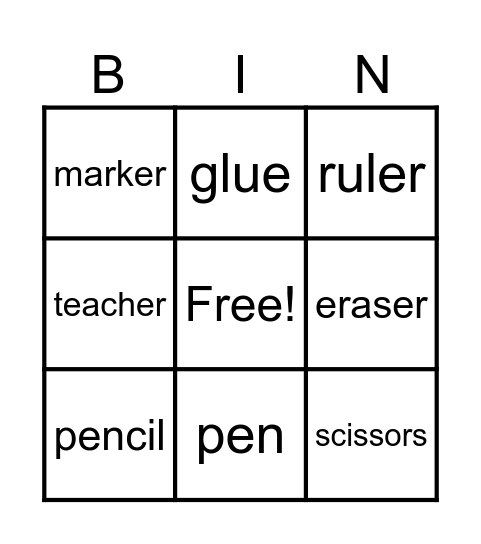 backpack Bingo Card