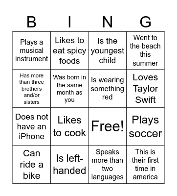 Find a Friend Who Bingo Card