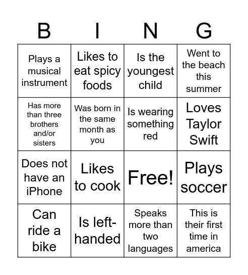 Find a Friend Who Bingo Card