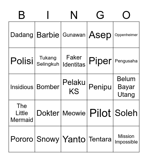 Chaeng Bingo Card