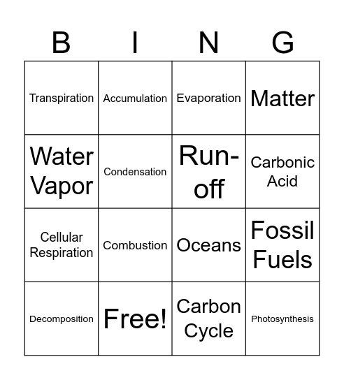 CYCLES IN NATURE Bingo Card