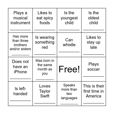 Find a Friend Who. . . Bingo Card