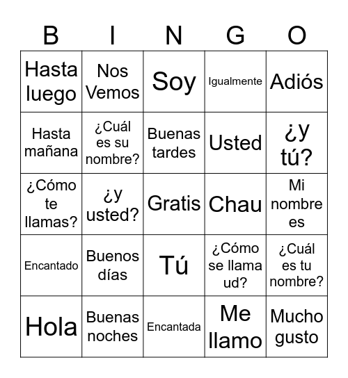 Introductory Conversations Bingo Card