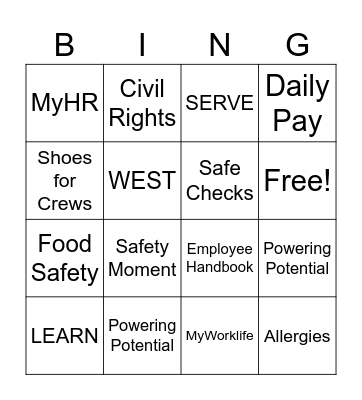 Welcome Back Bingo Raffle Bingo Card