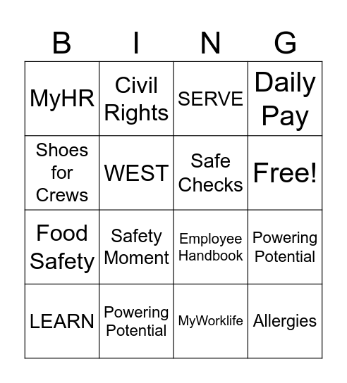 Welcome Back Bingo Raffle Bingo Card