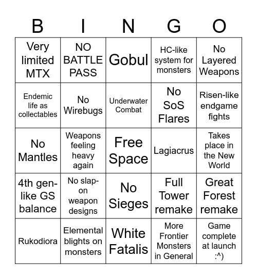 MH6 Wishlist Bingo Card