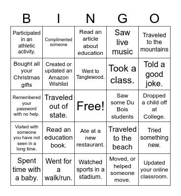 Back to School Bingo for Teachers Bingo Card