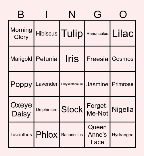 Flower Bingo Card