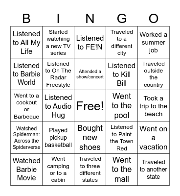 Summer Bingo Card