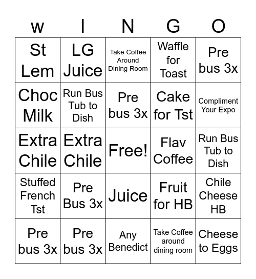 WECKS Bingo Card