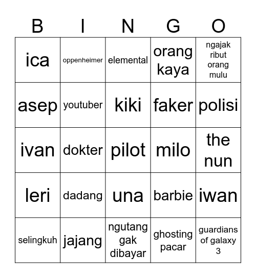 esce Bingo Card