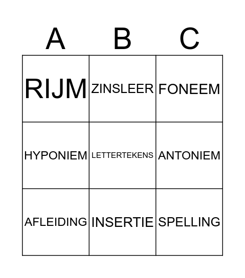BINGO TAALSYSTEEM Bingo Card