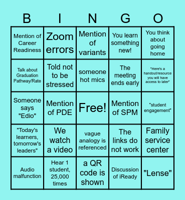 B2S Meeting Bingo Card