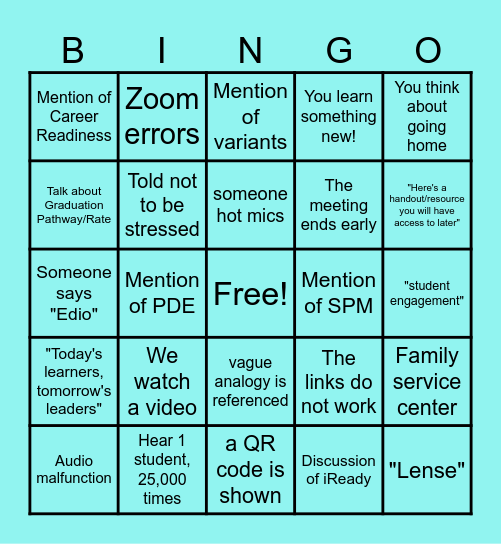 B2S Meeting Bingo Card