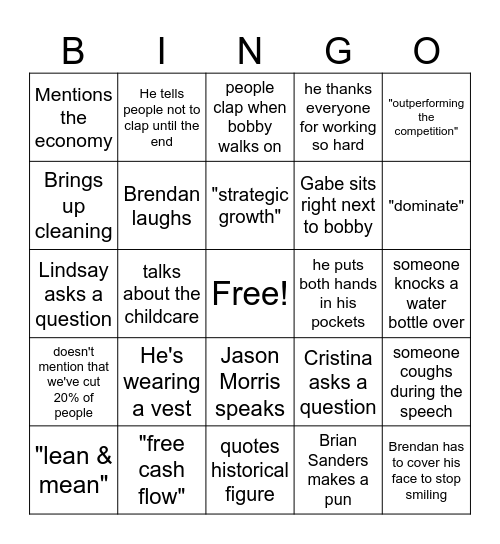 Bobby Bingo Card