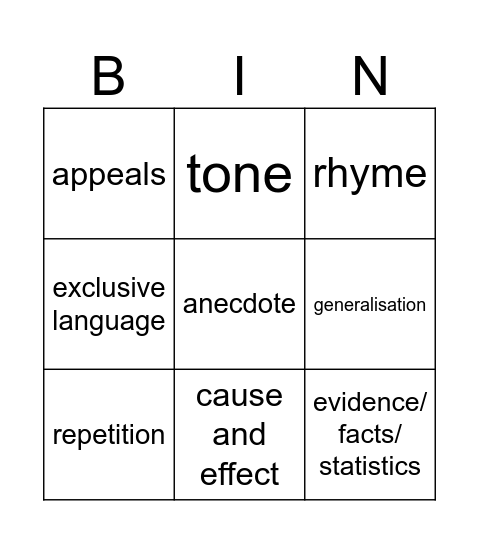 Persuasive Techniques Bingo Card