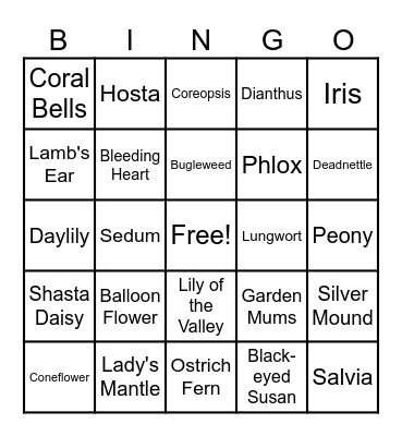 Perennial Plants 2023 Bingo Card