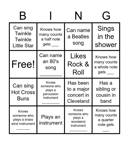 ♫ Music Bingo ♫ Bingo Card