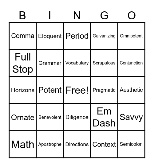 Week 1 Bingo Card