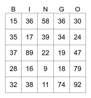 Spanish Numbers Bingo Card